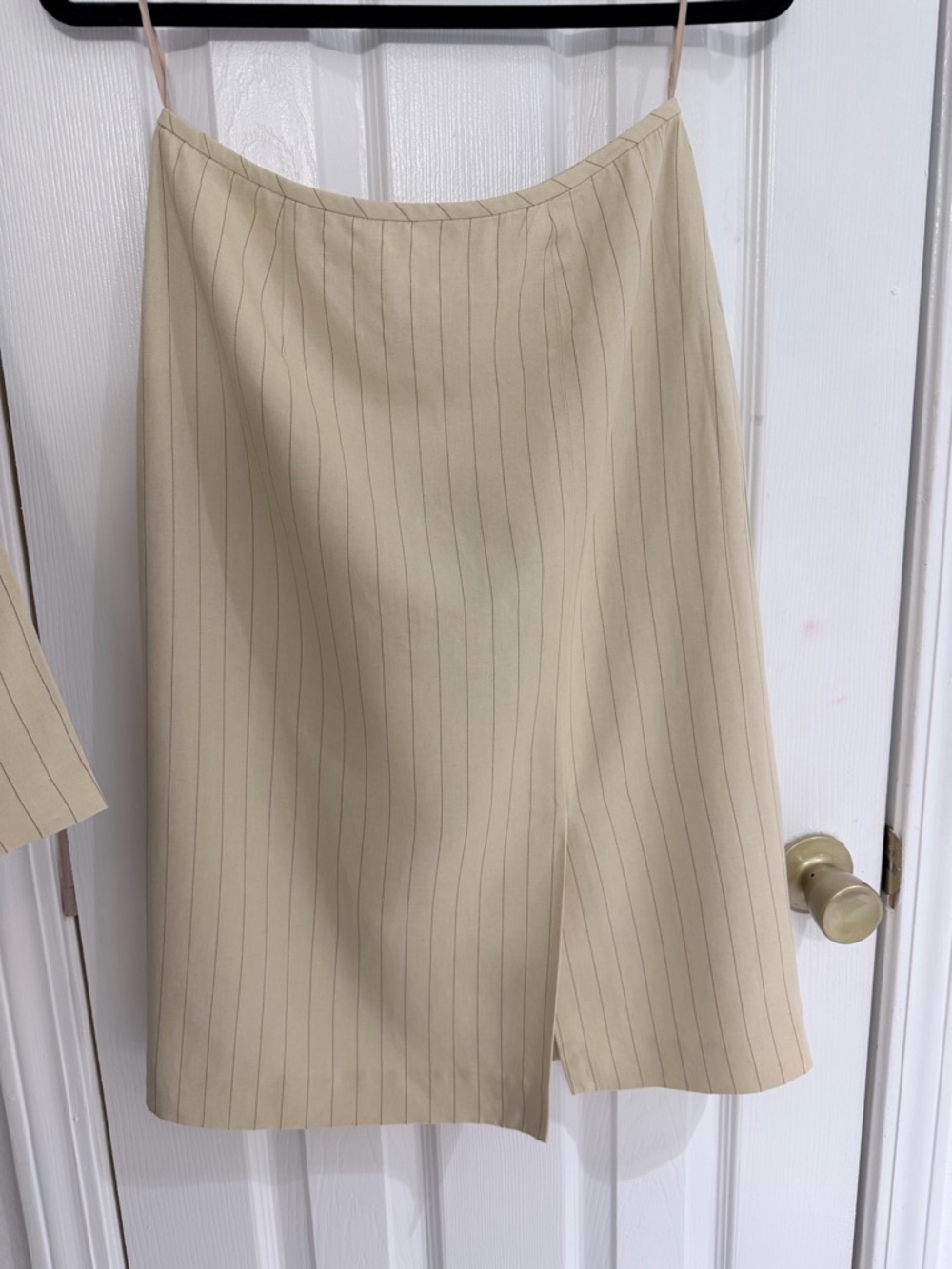 Anne Klein Beige Pinstripe Blazer and Skirt Set - Picture 3 of 9